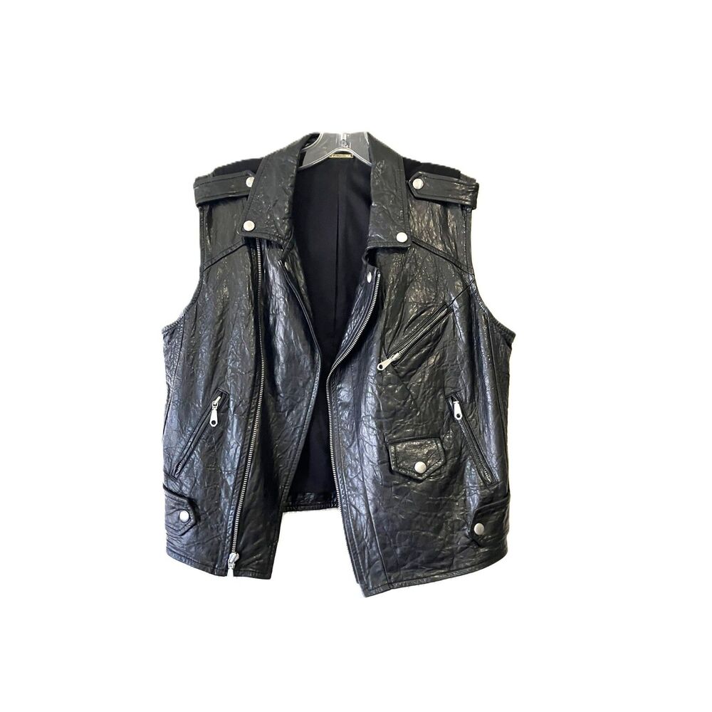 Rebecca Minkoff Black Lambskin Leather Biker Moto Vest Size Medium